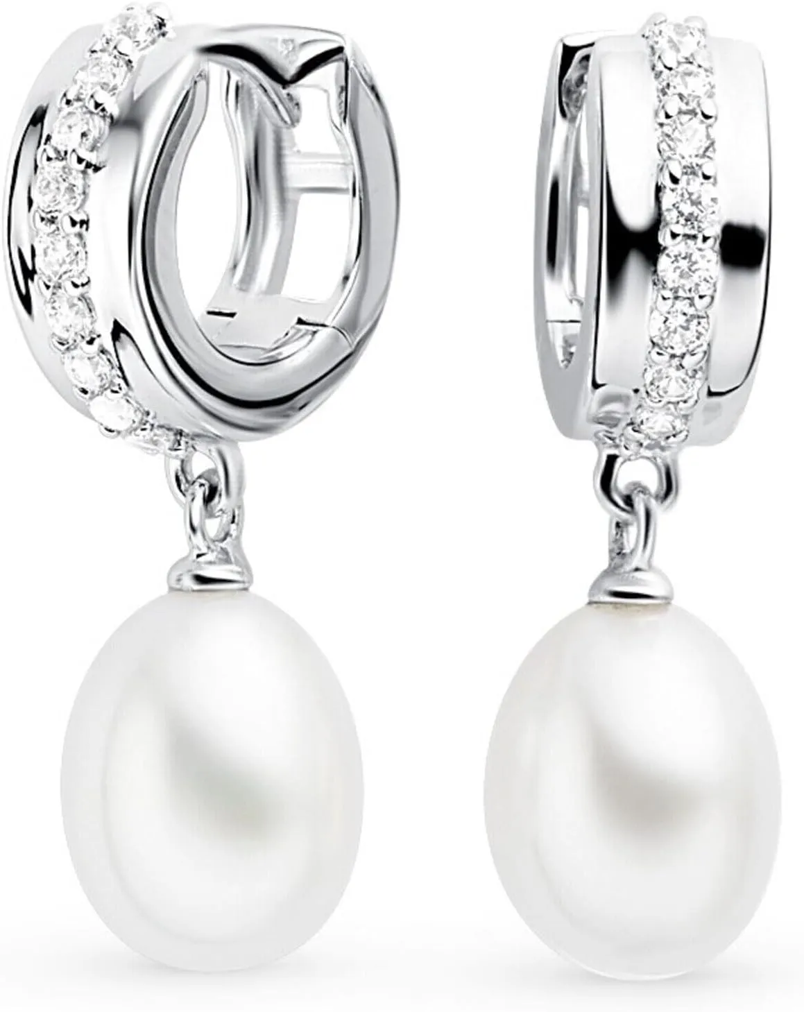 14k Gold Diamond(0.15ct) Pearl Huggies Earring  Drop Pearl Hoop Earring  Thick Huggies Hoop  Gift For Women