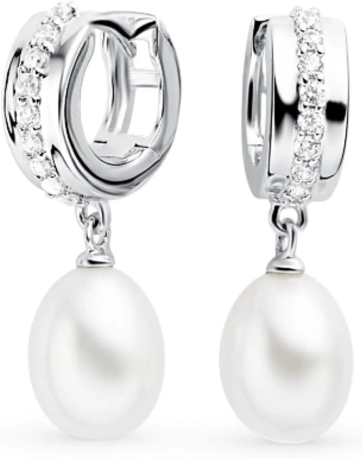 14k Gold Diamond(0.15ct) Pearl Huggies Earring  Drop Pearl Hoop Earring  Thick Huggies Hoop  Gift For Women