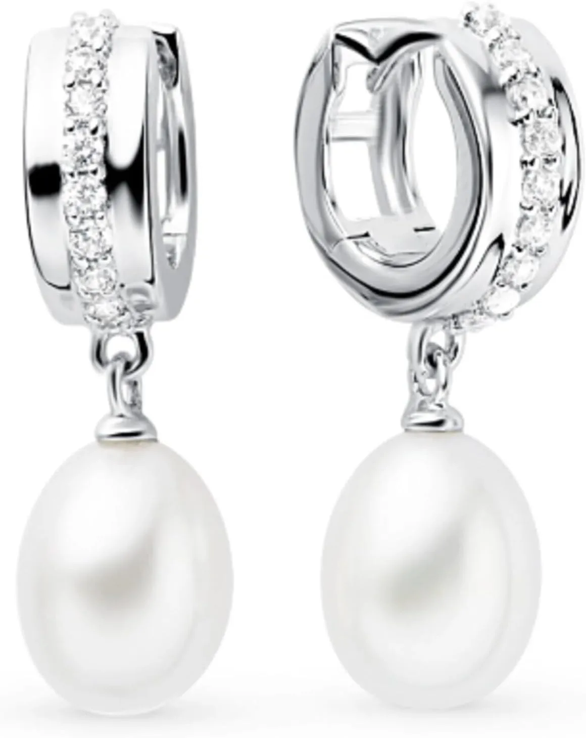 14k Gold Diamond(0.15ct) Pearl Huggies Earring  Drop Pearl Hoop Earring  Thick Huggies Hoop  Gift For Women