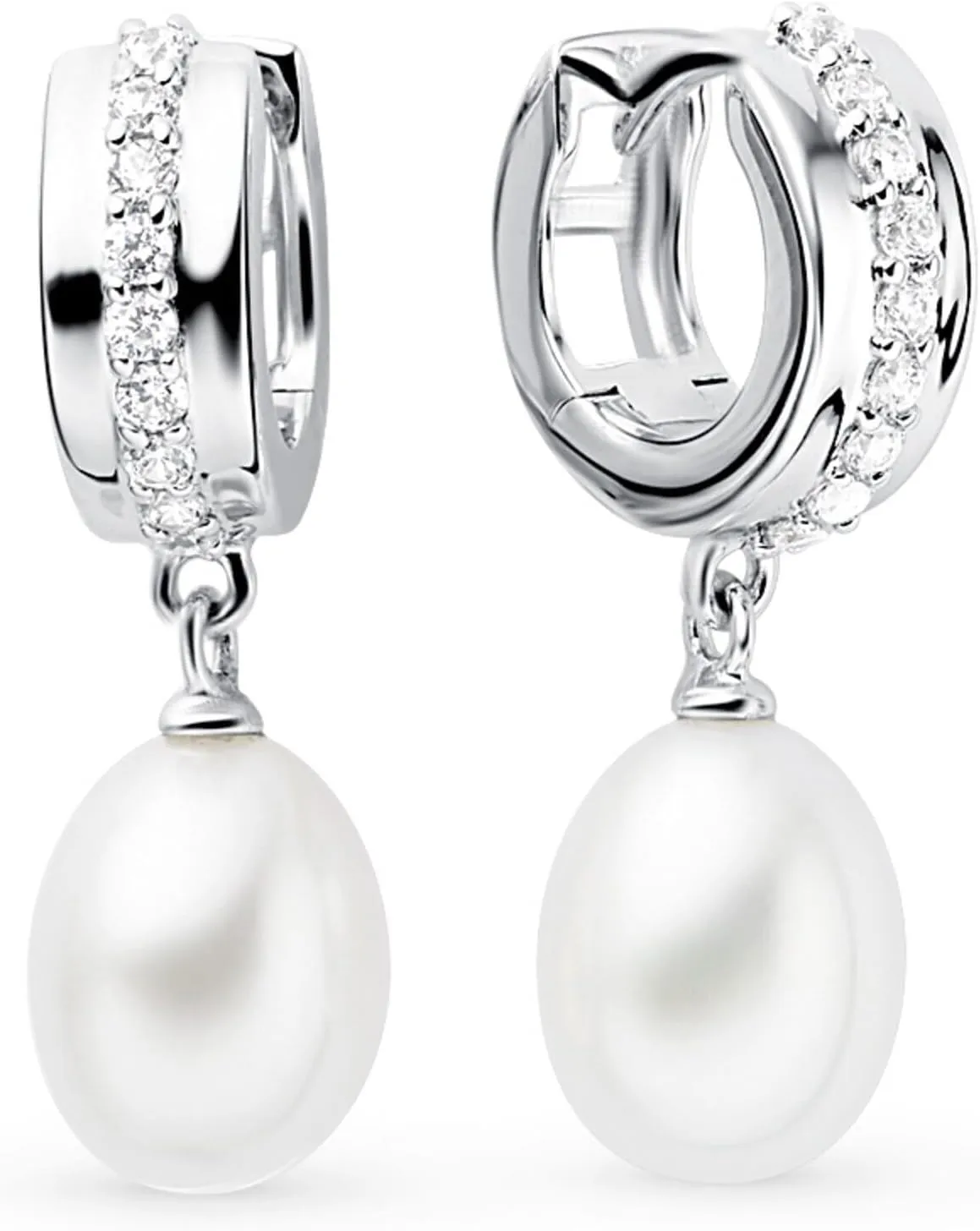 14k Gold Diamond(0.15ct) Pearl Huggies Earring  Drop Pearl Hoop Earring  Thick Huggies Hoop  Gift For Women