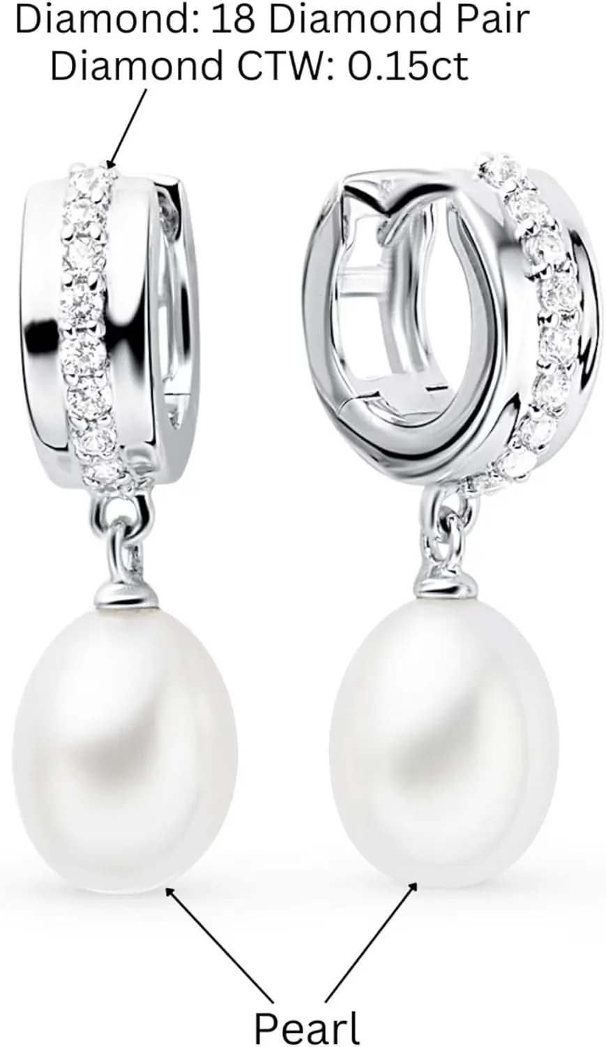 14k Gold Diamond(0.15ct) Pearl Huggies Earring  Drop Pearl Hoop Earring  Thick Huggies Hoop  Gift For Women