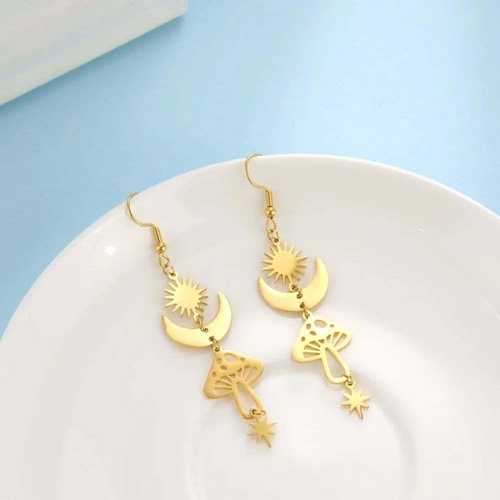 14K Gold Filled Star Earrings For Women - 925 Sterling Silver Minimalist Star Drop Earrings, Cloud Moon Star Drop Earrings, Y2k Star Earrings, Dangle Star Earrings