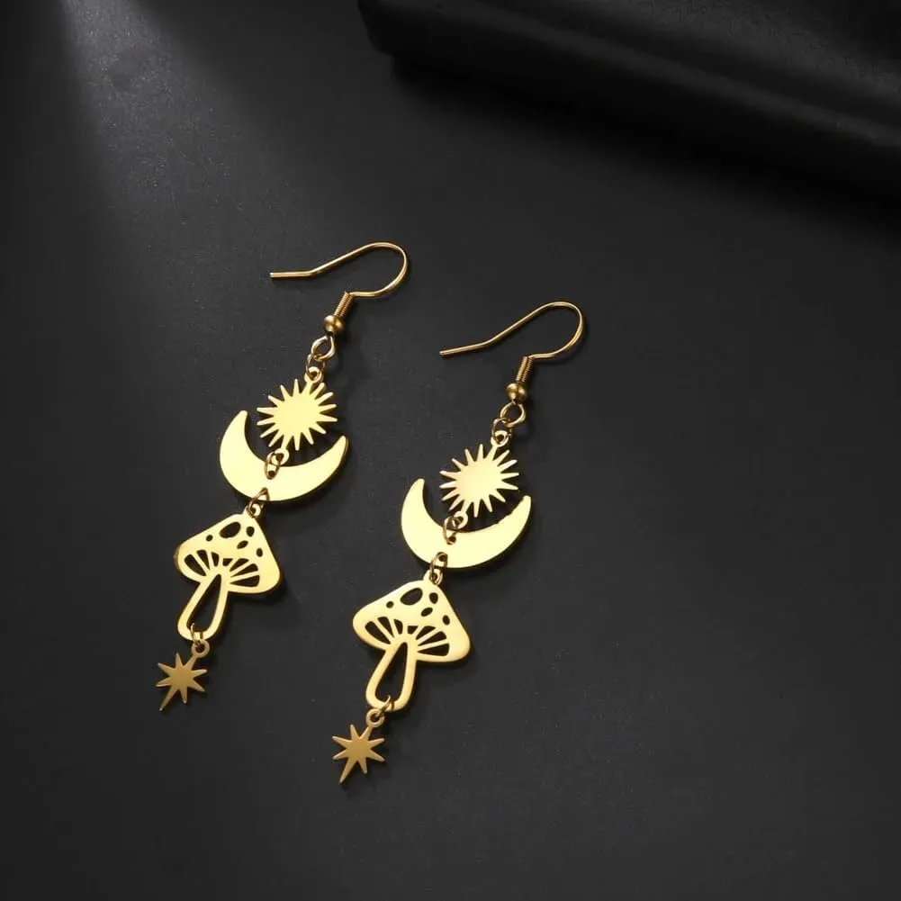 14K Gold Filled Star Earrings For Women - 925 Sterling Silver Minimalist Star Drop Earrings, Cloud Moon Star Drop Earrings, Y2k Star Earrings, Dangle Star Earrings