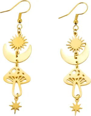 14K Gold Filled Star Earrings For Women - 925 Sterling Silver Minimalist Star Drop Earrings, Cloud Moon Star Drop Earrings, Y2k Star Earrings, Dangle Star Earrings