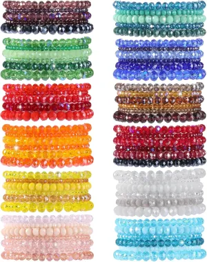 15/70 PCS Beaded Bracelets Crystal Stackable Bracelets for Women Elastic Stretch Bracelets Bulk Faceted Colorful Glass Bead Bracelets Jewelry Gifts