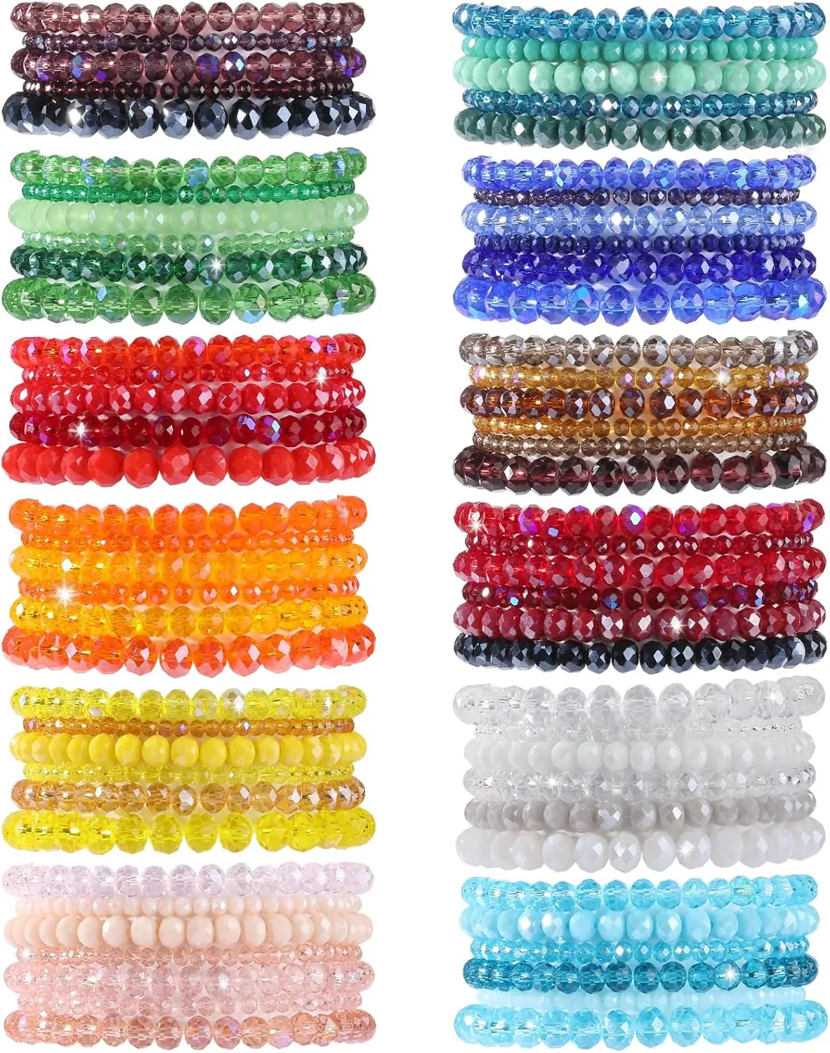 15/70 PCS Beaded Bracelets Crystal Stackable Bracelets for Women Elastic Stretch Bracelets Bulk Faceted Colorful Glass Bead Bracelets Jewelry Gifts