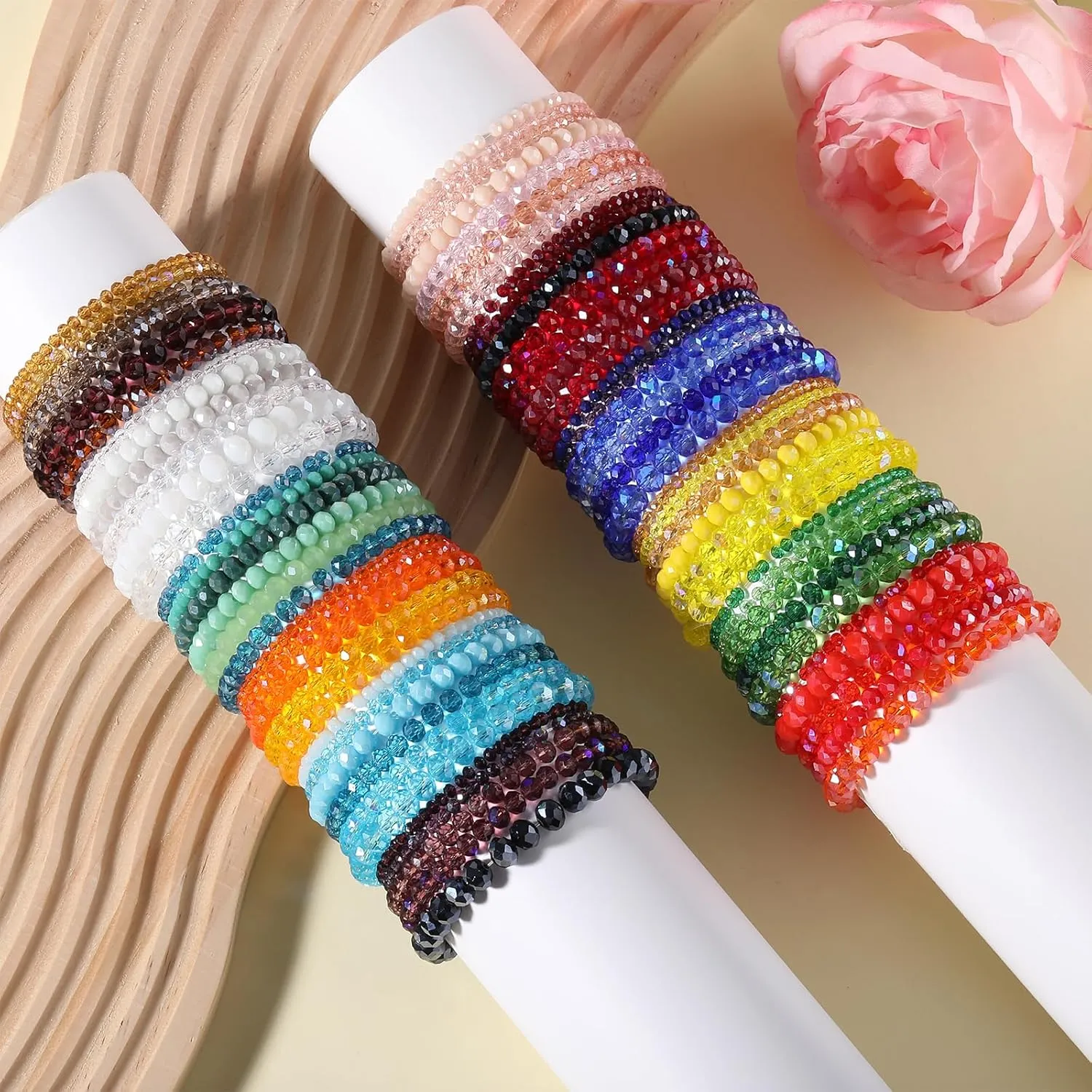 15/70 PCS Beaded Bracelets Crystal Stackable Bracelets for Women Elastic Stretch Bracelets Bulk Faceted Colorful Glass Bead Bracelets Jewelry Gifts