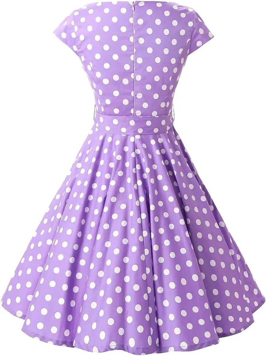 1950s Dresses for Women Vintage Sleeveless Floral/Polka Dot Swing A Line Midi Summer Dress Cocktail Party Prom Gown