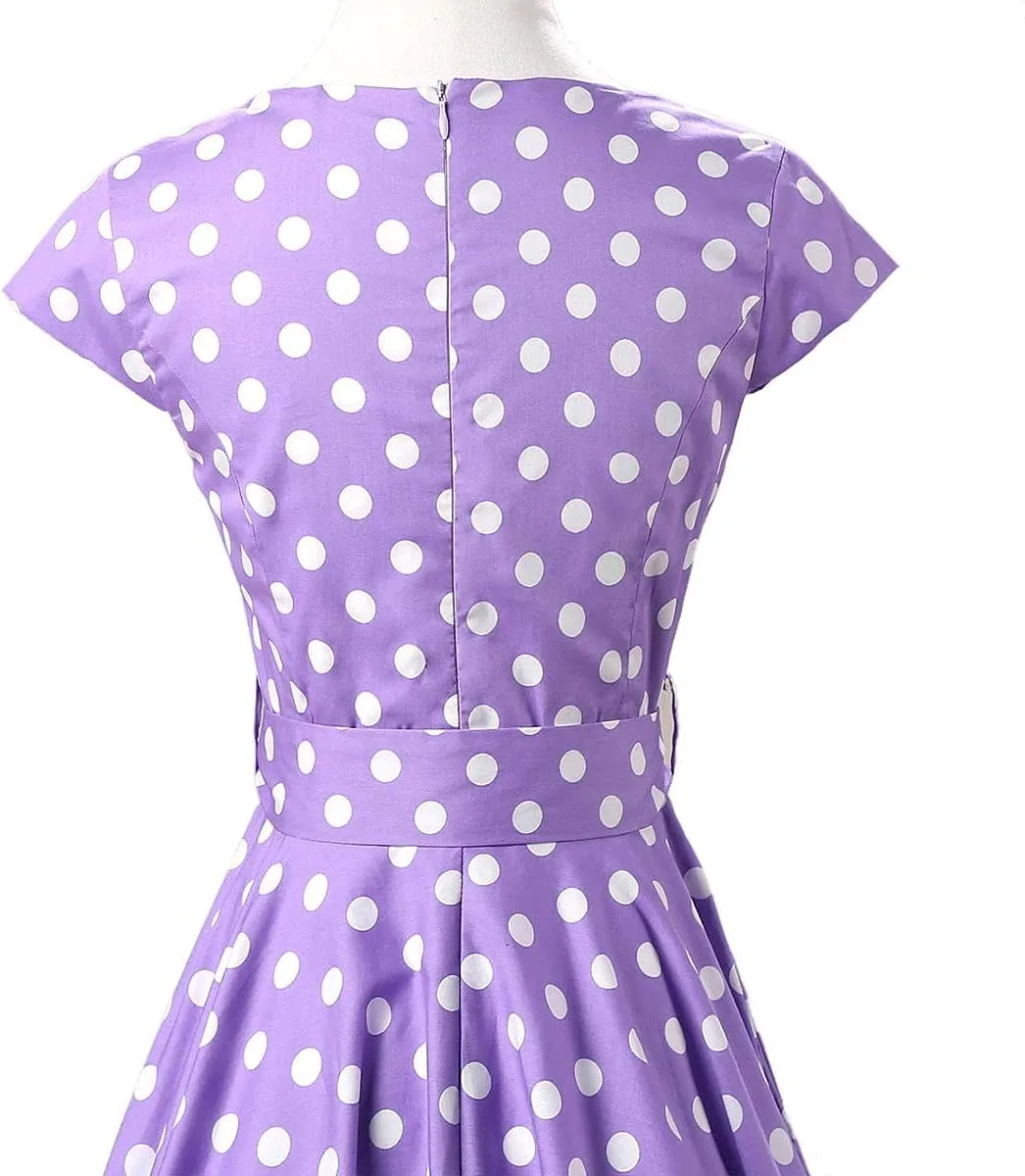1950s Dresses for Women Vintage Sleeveless Floral/Polka Dot Swing A Line Midi Summer Dress Cocktail Party Prom Gown