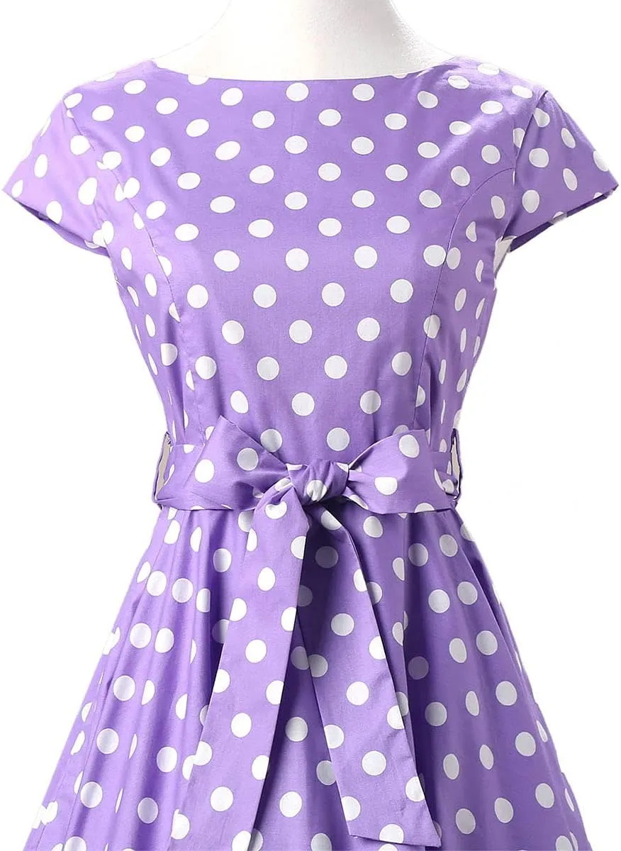 1950s Dresses for Women Vintage Sleeveless Floral/Polka Dot Swing A Line Midi Summer Dress Cocktail Party Prom Gown