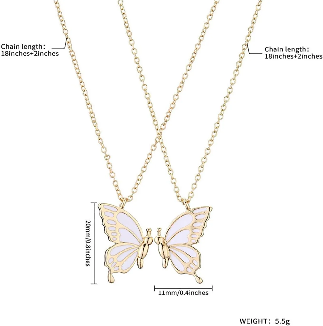 2 PCS Best Friend Necklaces Butterfly Necklaces for Best Friends Long Distance Birthday Christmas Gifts