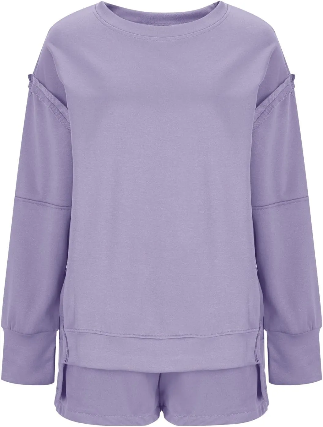 2 Piece Outfits For Women Oversized Crew Neck Sweatshirts And Shorts Tracksuit Set Casual Fall Sweatsuit Lounge Sets