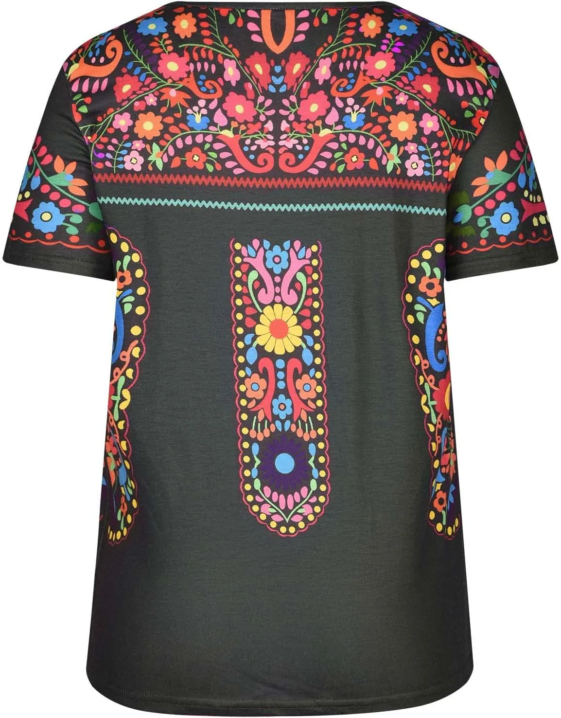 2024 Summer Short Sleeve Mexican Shirts for Women Floral Embroidered Print Blouse Ethnic Style Boho Tops T-Shirts