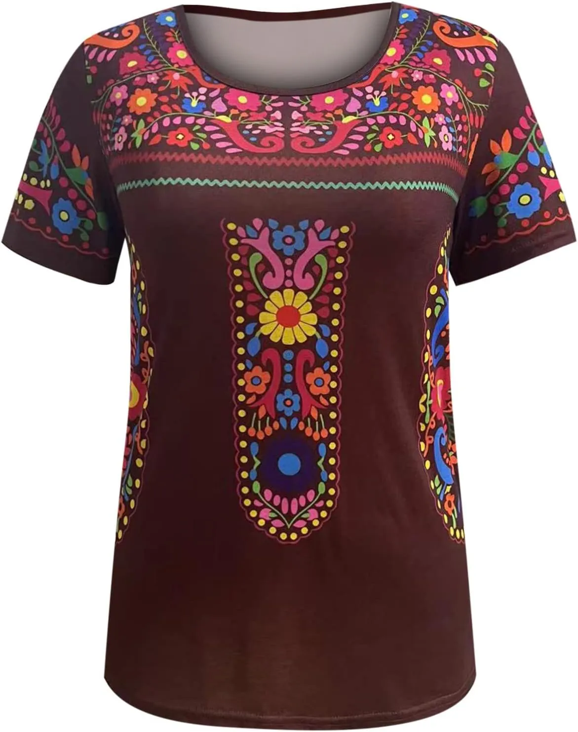 2024 Summer Short Sleeve Mexican Shirts for Women Floral Embroidered Print Blouse Ethnic Style Boho Tops T-Shirts
