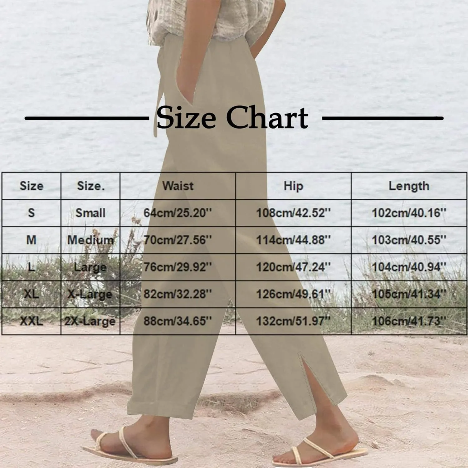 2025 Linen Pants Women High Waist Elastic Drawstring Lounge Trousers Casual Lightweight Side Split Summer Beach Pants
