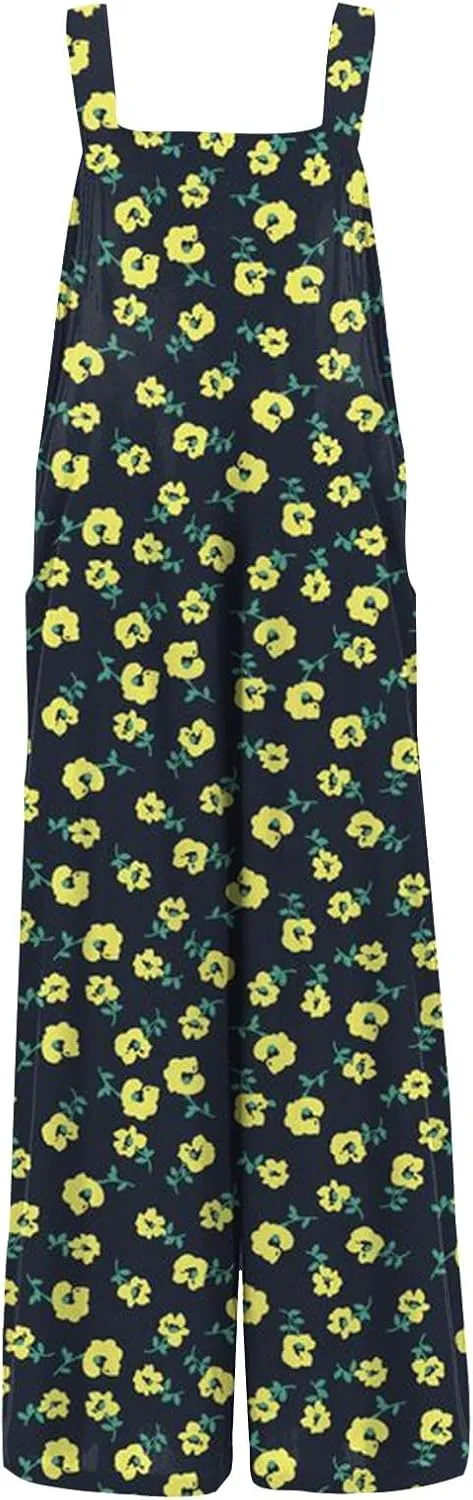 2025 Summer Overalls for Women Loose Fit Wide Leg Women's Jumpsuits, Rompers & Overalls Boho Floral Cute Outfits