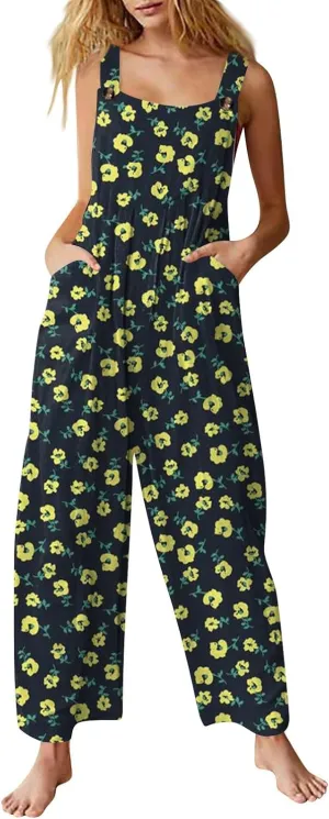 2025 Summer Overalls for Women Loose Fit Wide Leg Women's Jumpsuits, Rompers & Overalls Boho Floral Cute Outfits
