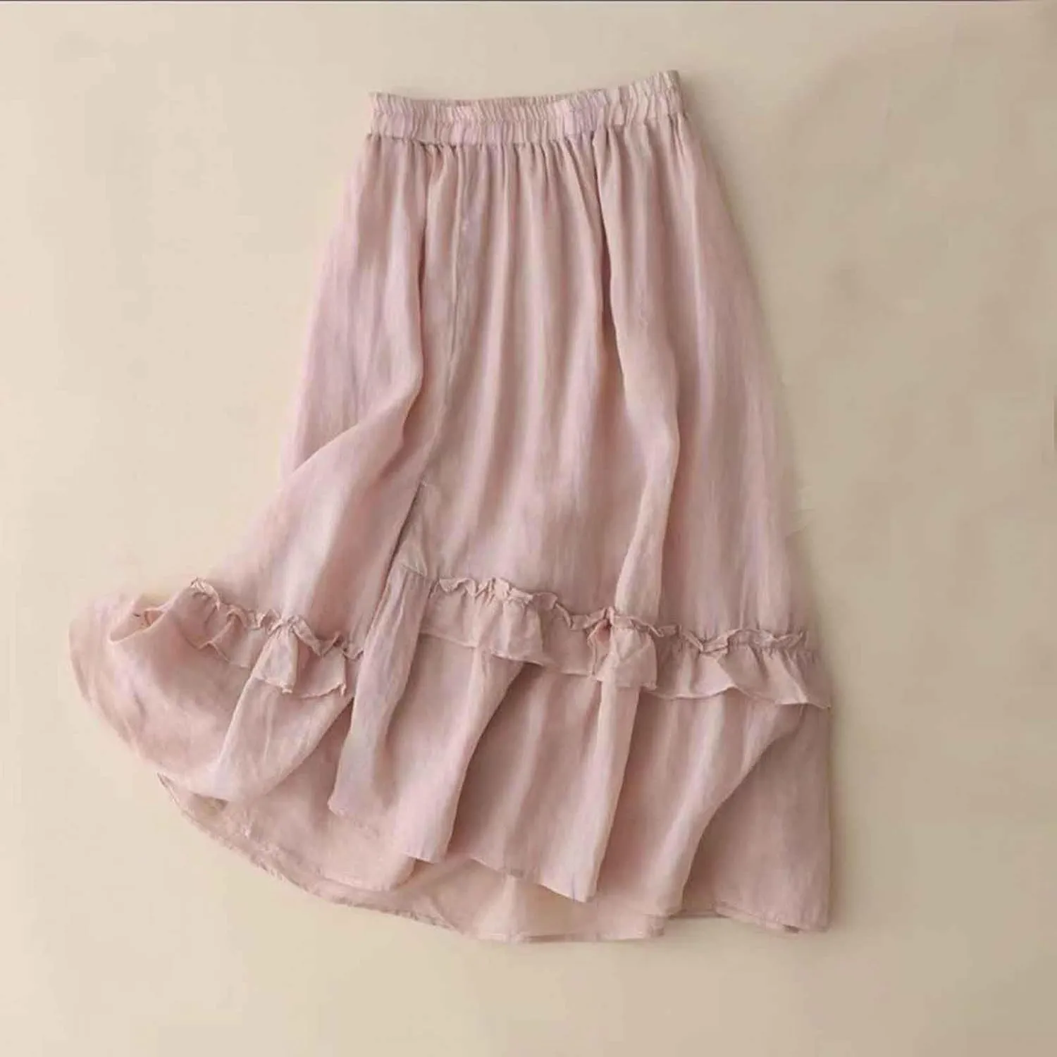 2025 Trendy Skirts for Women Solid Elastic High Waisted Tiered Frill Ruffled Flowy Skorts Summer Casual Loose Skirt