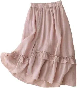 2025 Trendy Skirts for Women Solid Elastic High Waisted Tiered Frill Ruffled Flowy Skorts Summer Casual Loose Skirt