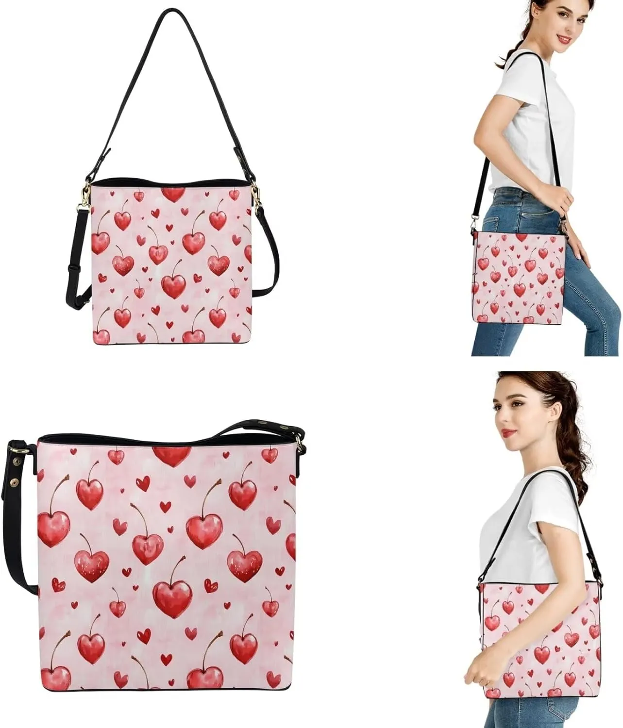 3 Piece Purse Sets for Women with Wallet Valentine's Day Satchel Tote Bags Leather Hobo Crossbody Bags