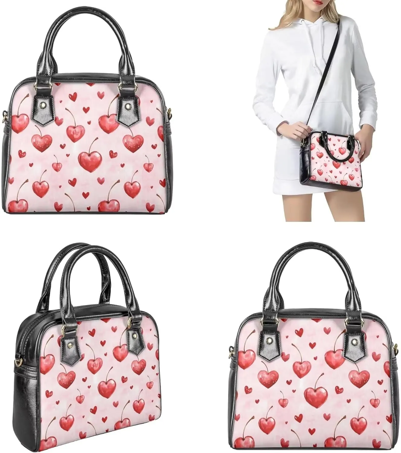 3 Piece Purse Sets for Women with Wallet Valentine's Day Satchel Tote Bags Leather Hobo Crossbody Bags