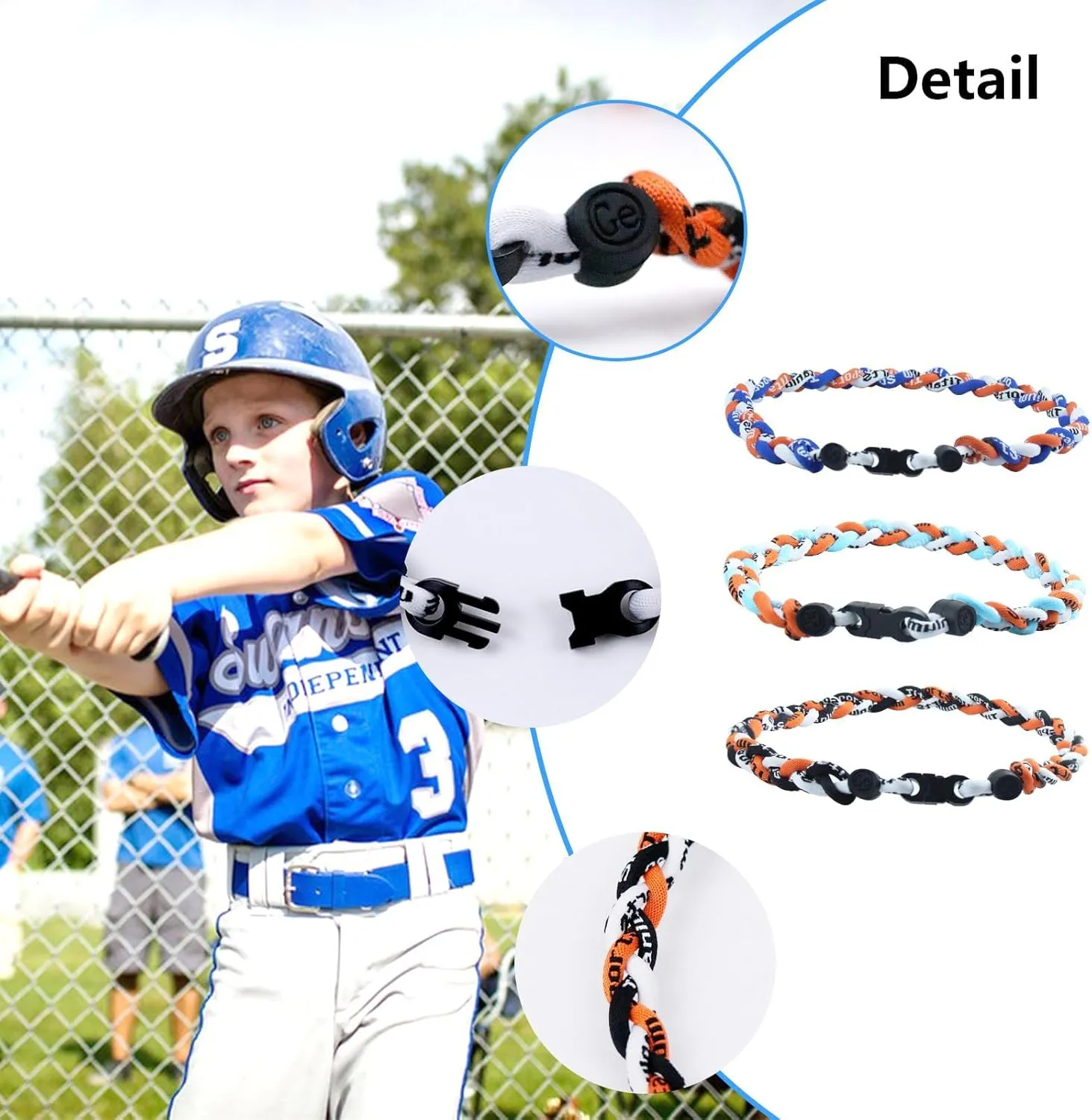 3 Pieces Baseball Necklaces Three Colors Three Braided Rope Tornado Titanium Necklaces Sport Rope Necklaces for Boys Men Player