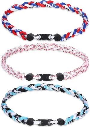 3 Pieces Braided Baseball Necklaces for Boys, 3 Color Baseball Rope Necklaces for Boys Kids, Baseballs Rope Necklaces for Boy Men Player Softball Fans