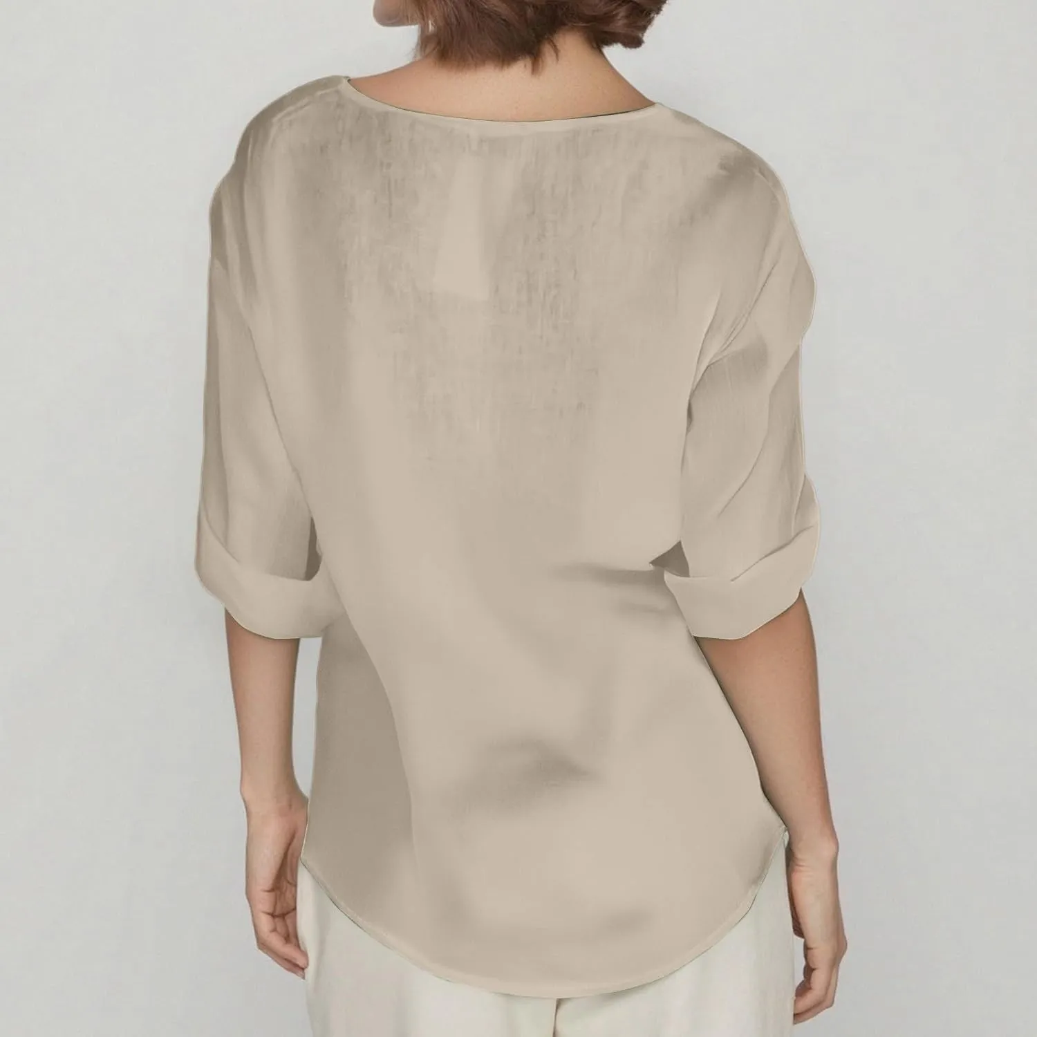 3/4 Length Sleeve Womens Tops Summer Button Down V Neck Cotton Linen Shirts Trendy Going Out Casual Tunics Blouses