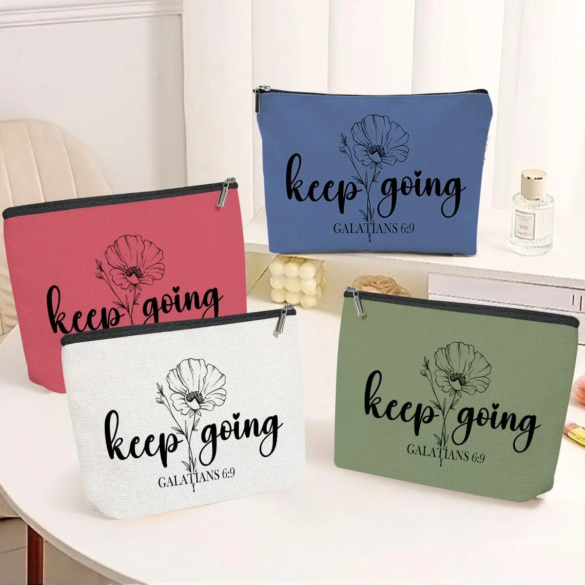 4 Pack Inspirational Christian Gifts Religious Gifts for Women Teachers Prayer Mom Makeup Bag,Travel Essentials Cosmetic Bags for Women,Birthday Graduation Christmas Bible Religious Thank You