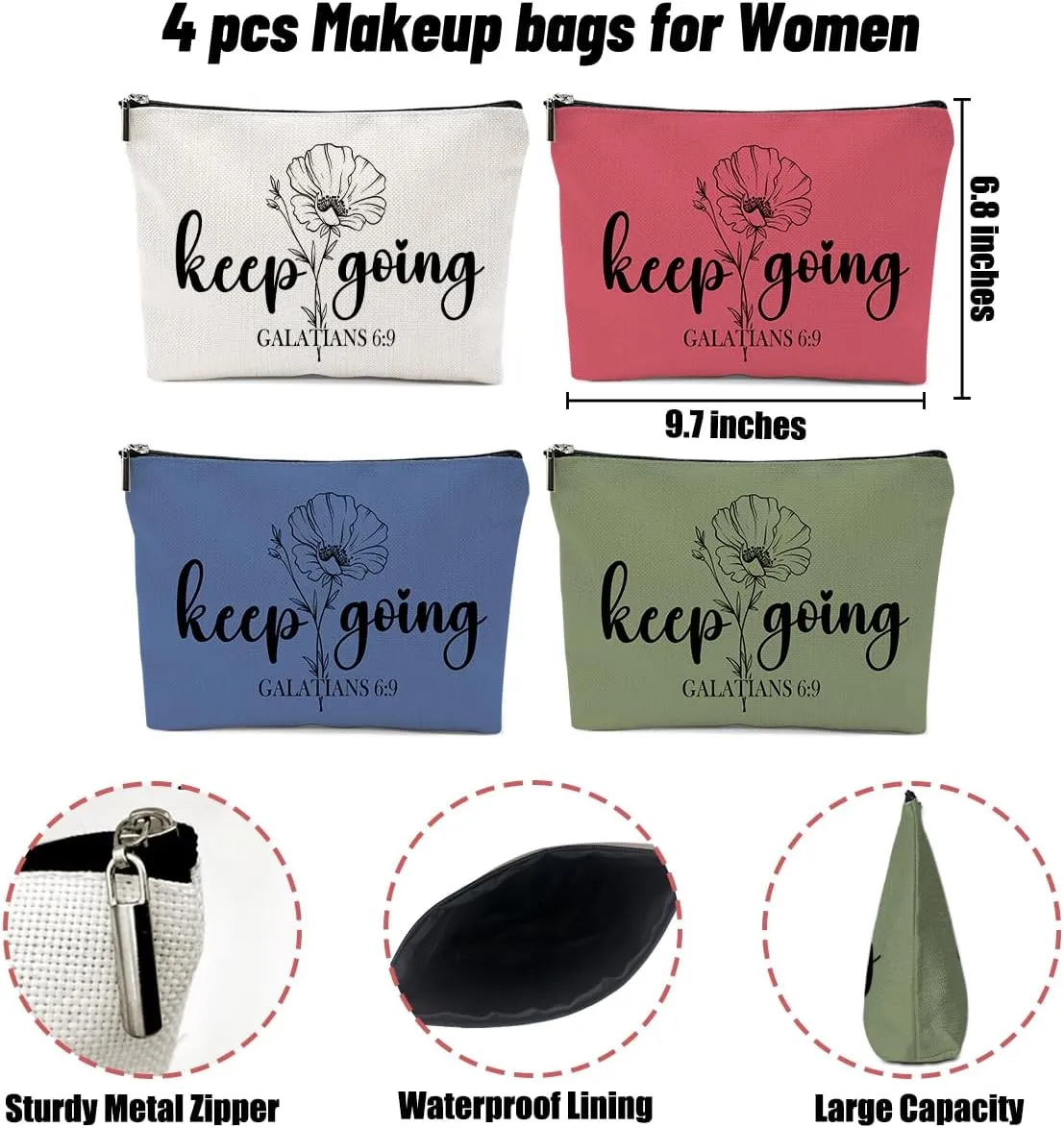 4 Pack Inspirational Christian Gifts Religious Gifts for Women Teachers Prayer Mom Makeup Bag,Travel Essentials Cosmetic Bags for Women,Birthday Graduation Christmas Bible Religious Thank You