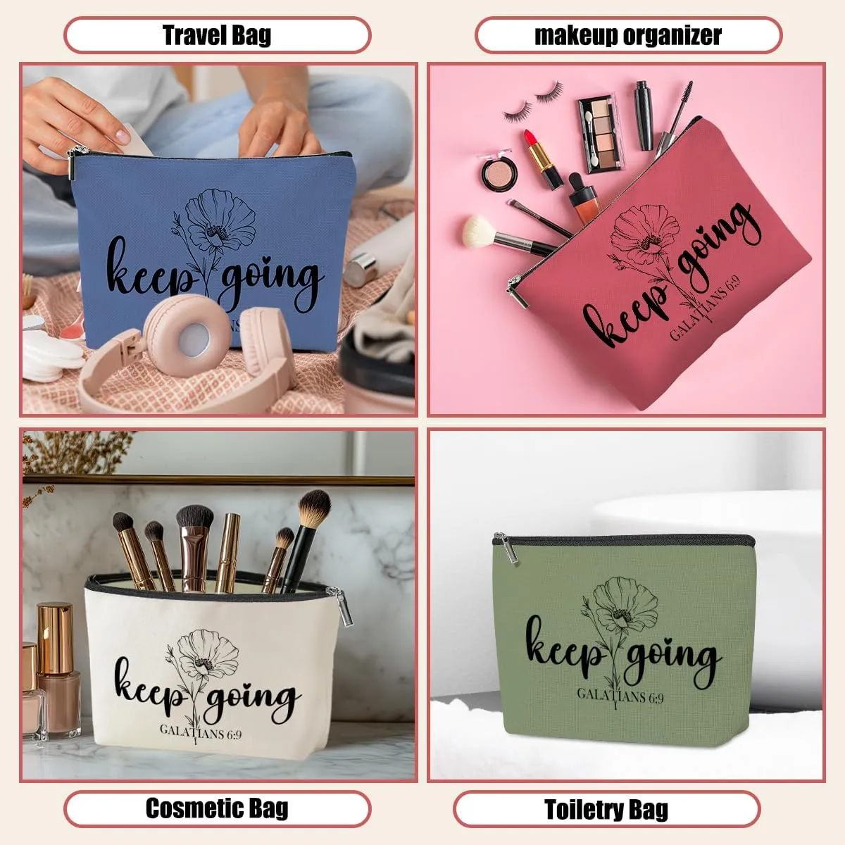 4 Pack Inspirational Christian Gifts Religious Gifts for Women Teachers Prayer Mom Makeup Bag,Travel Essentials Cosmetic Bags for Women,Birthday Graduation Christmas Bible Religious Thank You