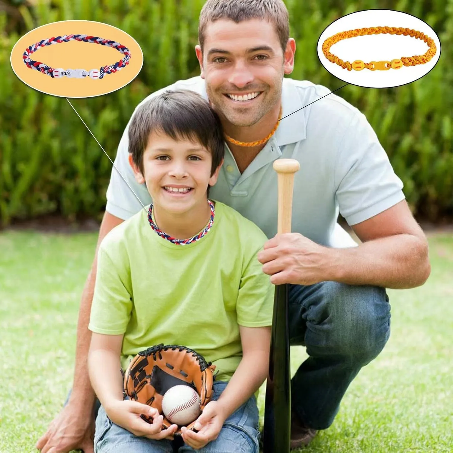 4 Pieces Baseball Necklaces Three Braided Rope Tornado Necklaces Sports Titanium Necklace Baseball Rope Necklaces