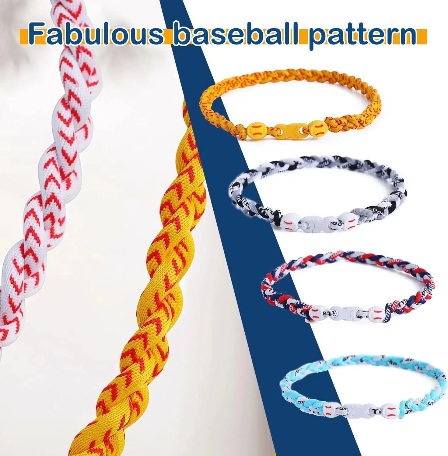 4 Pieces Baseball Necklaces Three Braided Rope Tornado Necklaces Sports Titanium Necklace Baseball Rope Necklaces