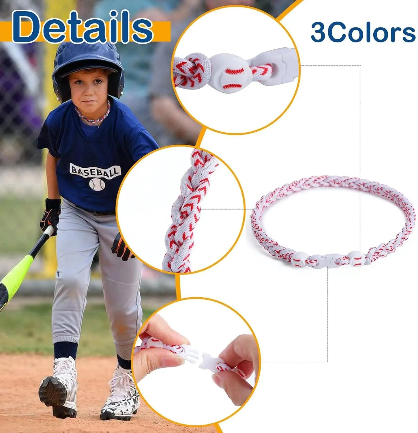 4 Pieces Baseball Necklaces Three Braided Rope Tornado Necklaces Sports Titanium Necklace Baseball Rope Necklaces