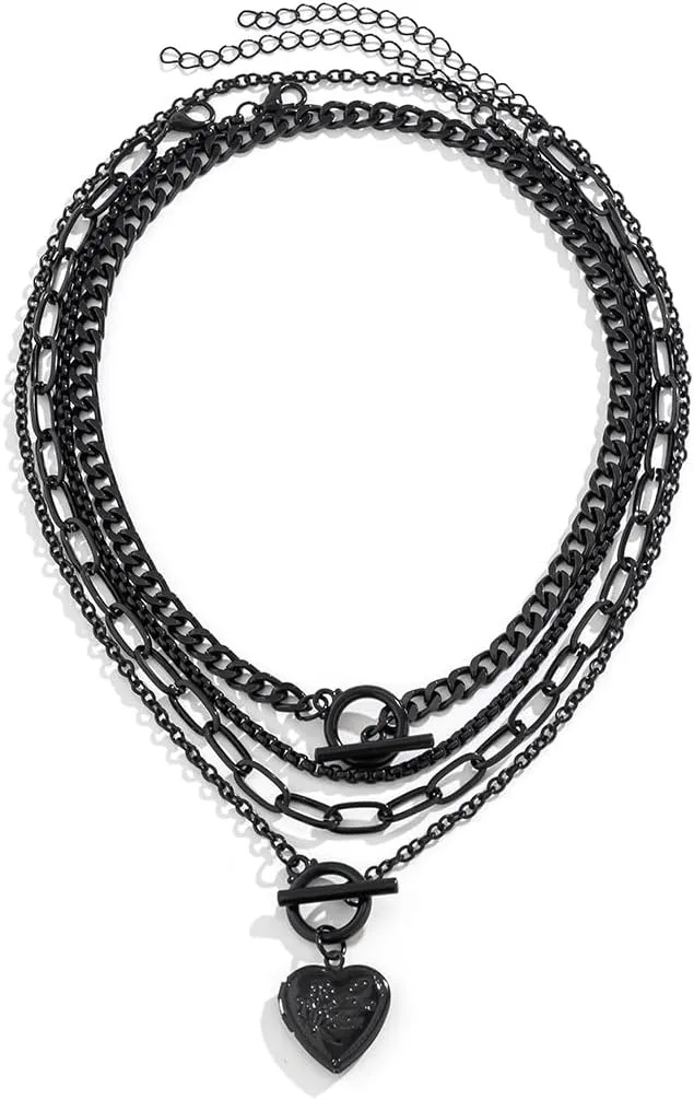 4pcs Black Layered Necklaces Trendy Retro Coin Pendant Necklace Dainty Chunky Link Chain Choker Necklaces Multilayer Adjustable Layering Chain Necklaces Set for Women Jewelry