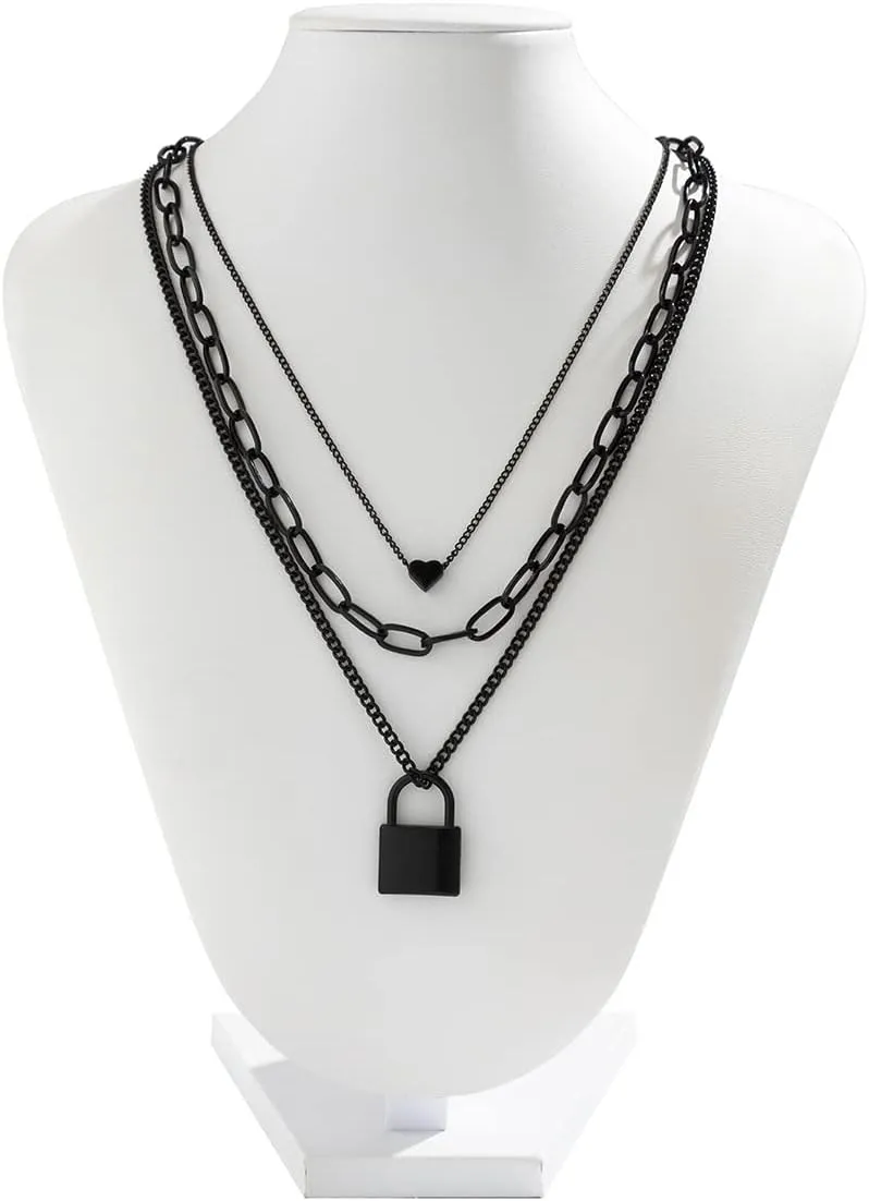 4pcs Black Layered Necklaces Trendy Retro Coin Pendant Necklace Dainty Chunky Link Chain Choker Necklaces Multilayer Adjustable Layering Chain Necklaces Set for Women Jewelry