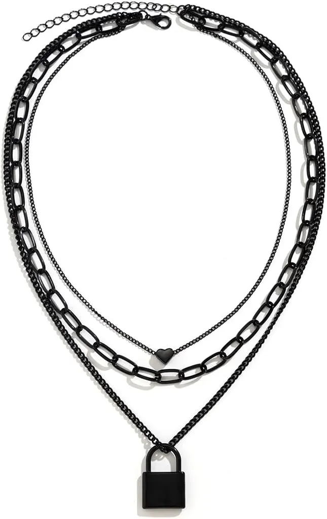 4pcs Black Layered Necklaces Trendy Retro Coin Pendant Necklace Dainty Chunky Link Chain Choker Necklaces Multilayer Adjustable Layering Chain Necklaces Set for Women Jewelry