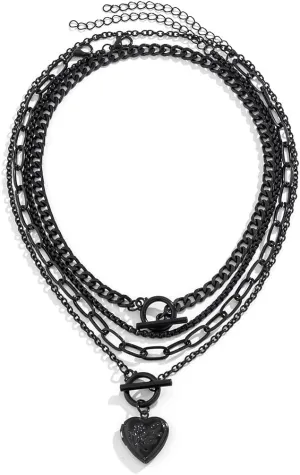 4pcs Black Layered Necklaces Trendy Retro Coin Pendant Necklace Dainty Chunky Link Chain Choker Necklaces Multilayer Adjustable Layering Chain Necklaces Set for Women Jewelry
