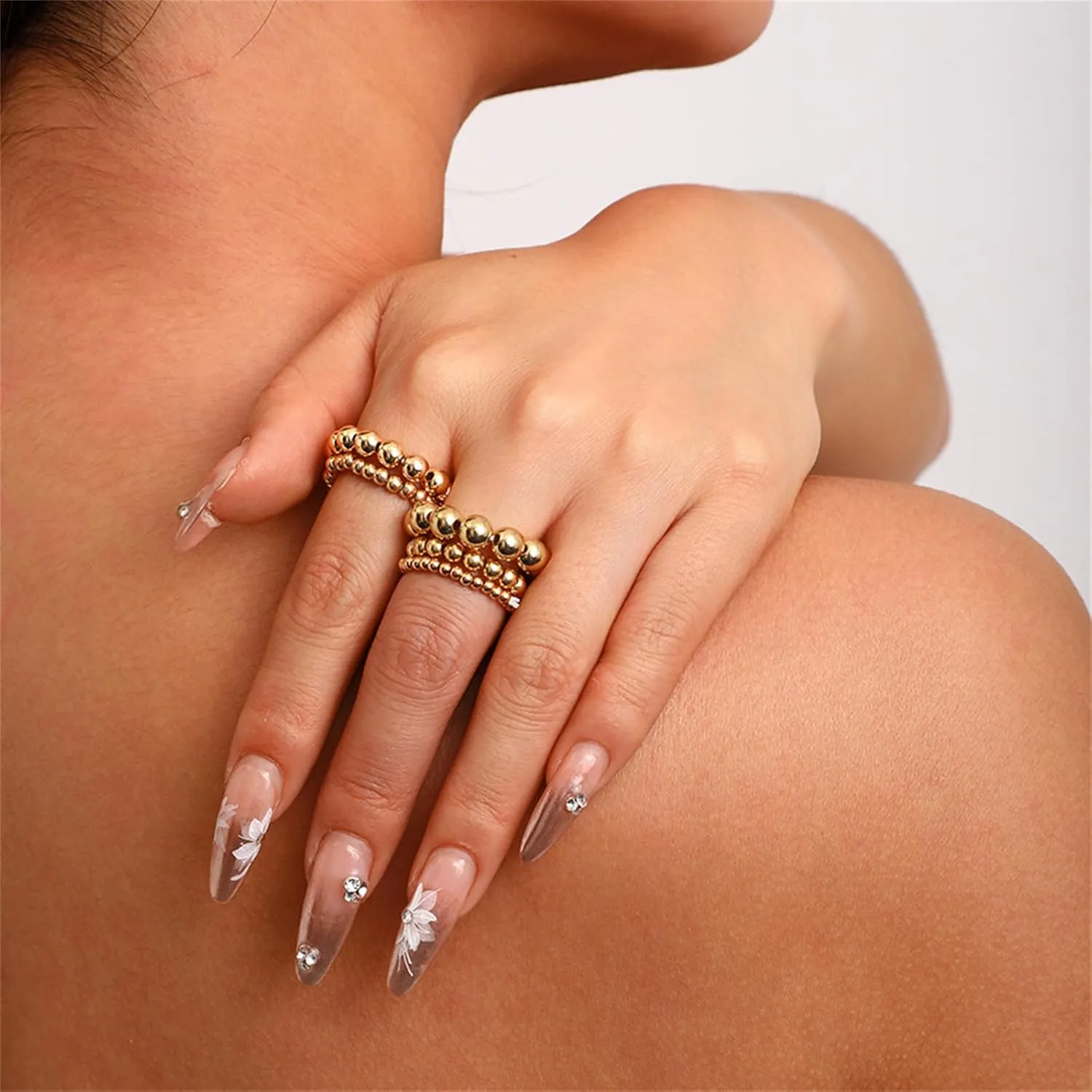 5Pcs Chunky Gold Silver Rings Set for Women Non Tarnish,Vintage Thick Beaded Stackable Knuckle Ring Set Dainty Simple Beads Stacking Ring Pack Statement Jewelry