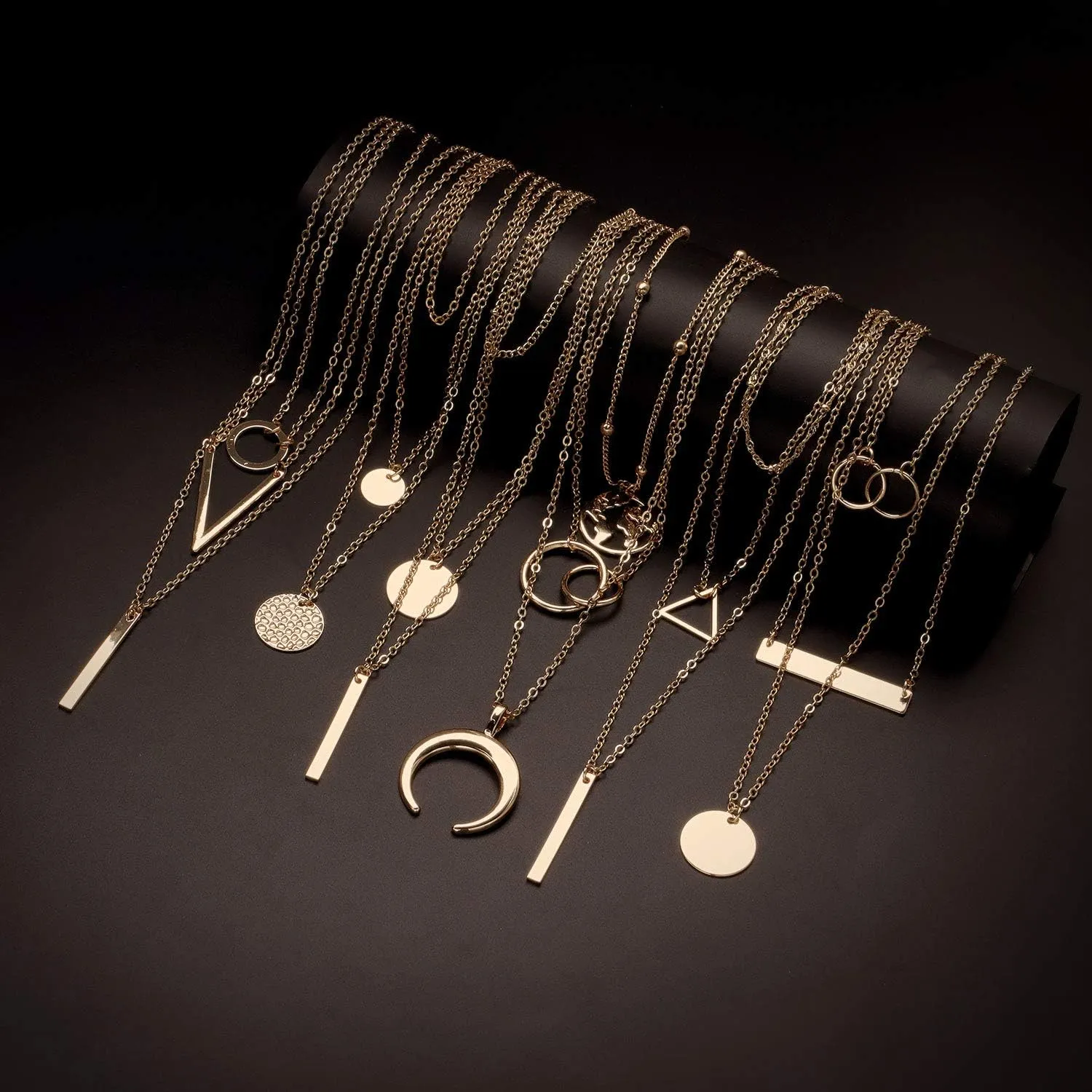 6 Pieces Layered Necklaces For Women Long Necklaces Gold Choker Necklaces Map Coin Bar Crescent Moon Necklace Layered Y Pendant Necklace Multilayer