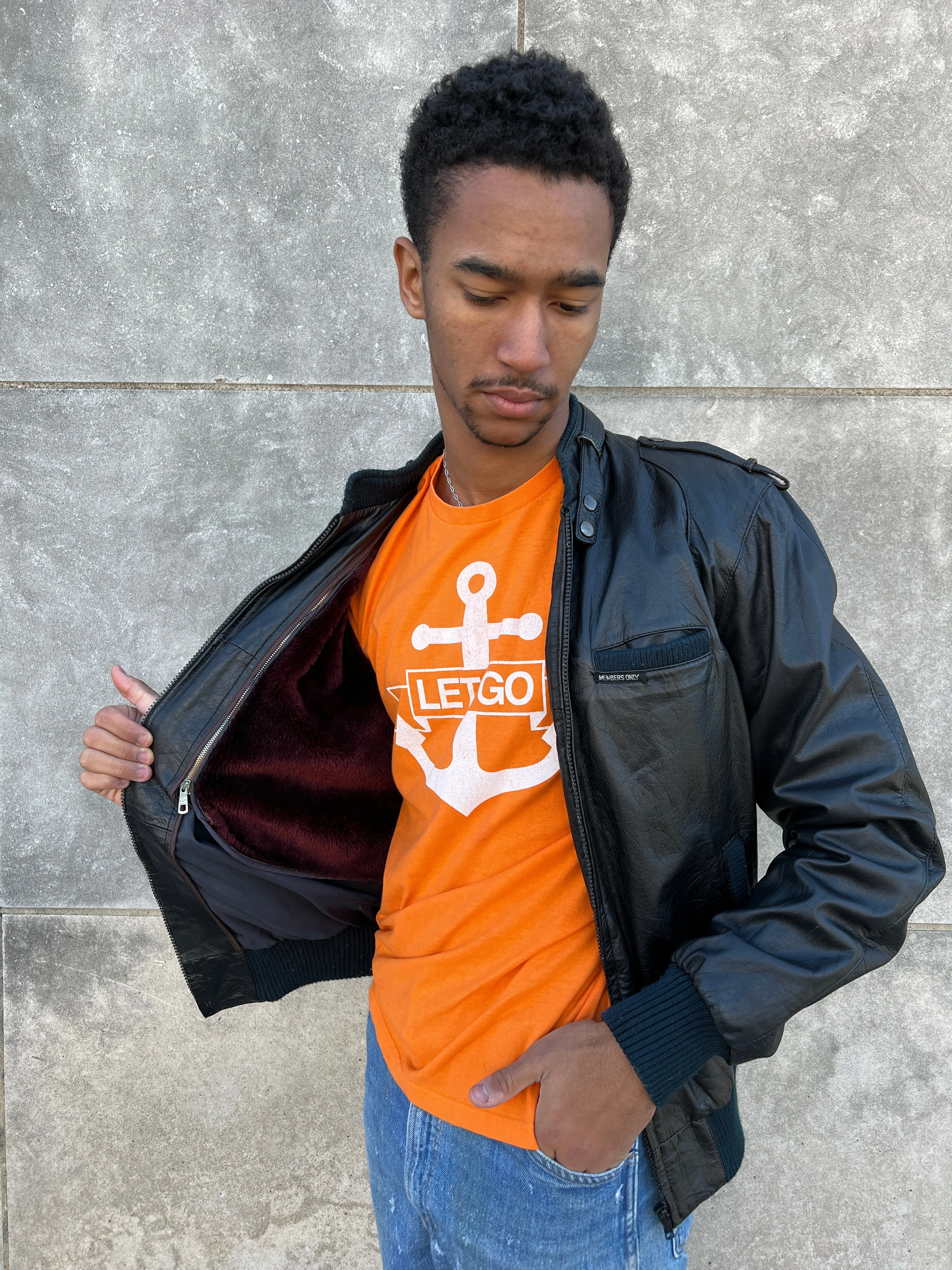 90s Vintage Orange T-shirt, 'Let Go' Anchor Graphic