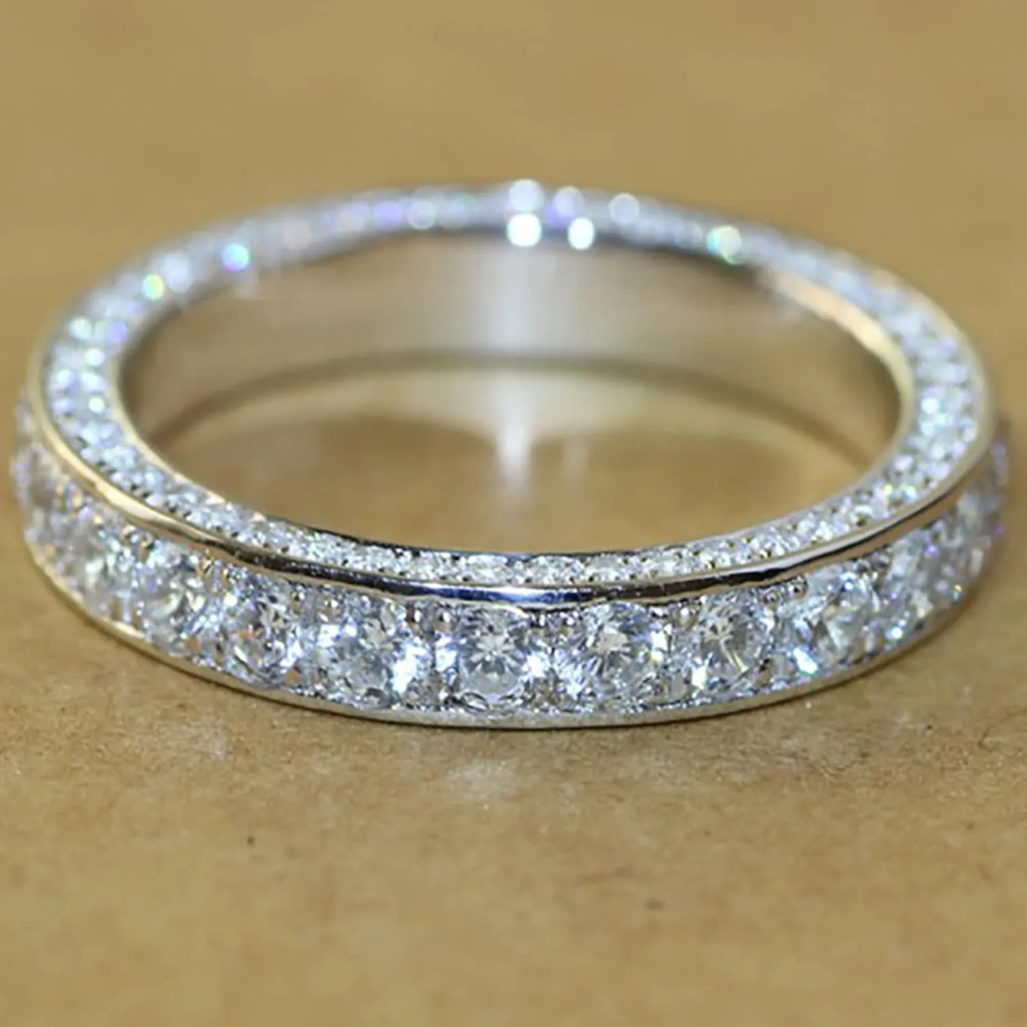 925 Silver Promise Ring for Couples Round Simulation Diamond Ladies Minimalist Stackable Wedding Engagement Band