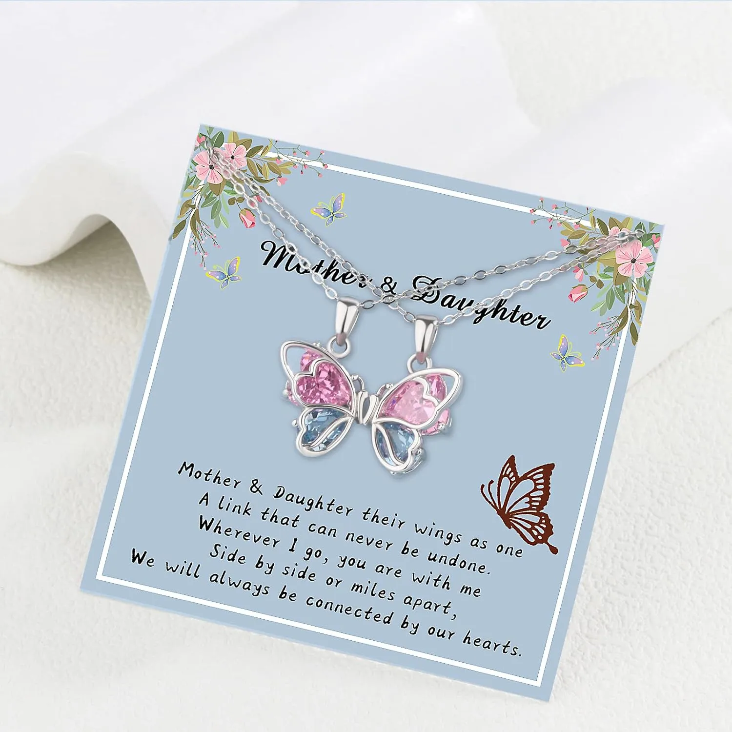925 Sterling Silver Butterfly Matching Necklaces set 2 Mom and Daughter Necklaces Aunt Niece Matching Necklace Best Friend Friendship Necklaces for 2