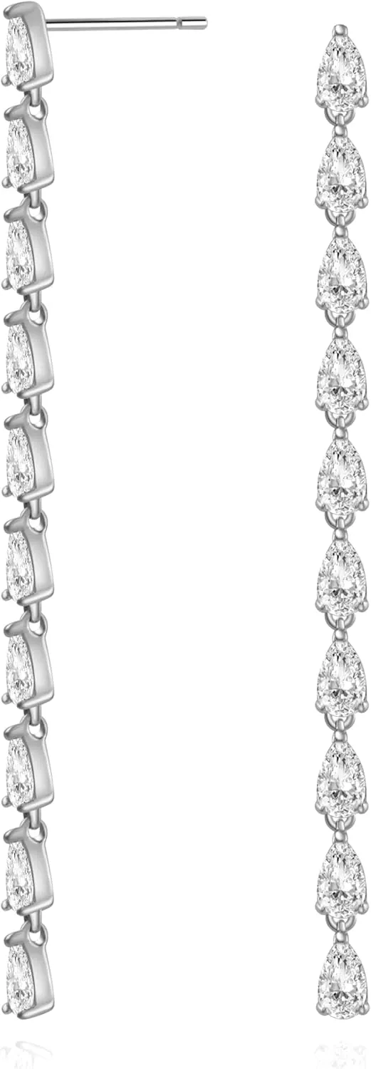 925 Sterling Silver Earrings for Women Trendy, 14K Gold Plated, Teardrop Rhinestone Earrings with Dainty Tassel Dangle, Gorgeous Bling Effect to Make You the Center of Attention