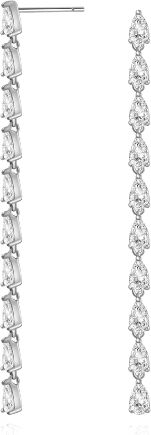 925 Sterling Silver Earrings for Women Trendy, 14K Gold Plated, Teardrop Rhinestone Earrings with Dainty Tassel Dangle, Gorgeous Bling Effect to Make You the Center of Attention