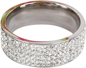 925 Sterling Silver Eternity Rings for Women,Gold Plated Cubic Zirconia Wide Eternity Statement Rings Stackable Wedding Band