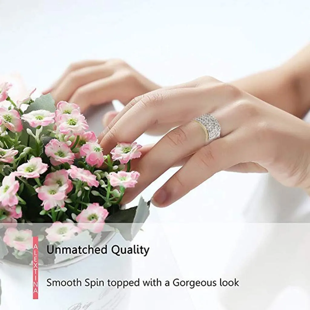 925 Sterling Silver Eternity Rings for Women,Gold Plated Cubic Zirconia Wide Eternity Statement Rings Stackable Wedding Band