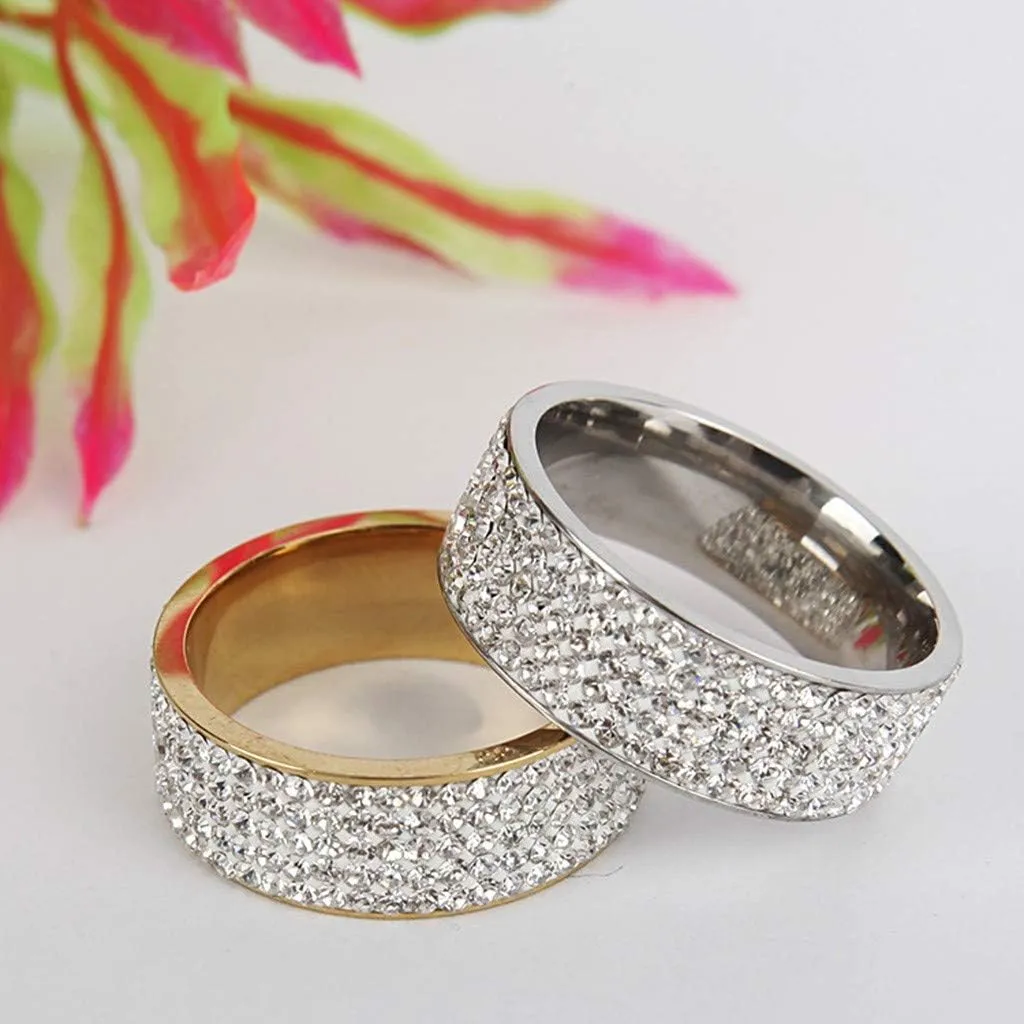925 Sterling Silver Eternity Rings for Women,Gold Plated Cubic Zirconia Wide Eternity Statement Rings Stackable Wedding Band