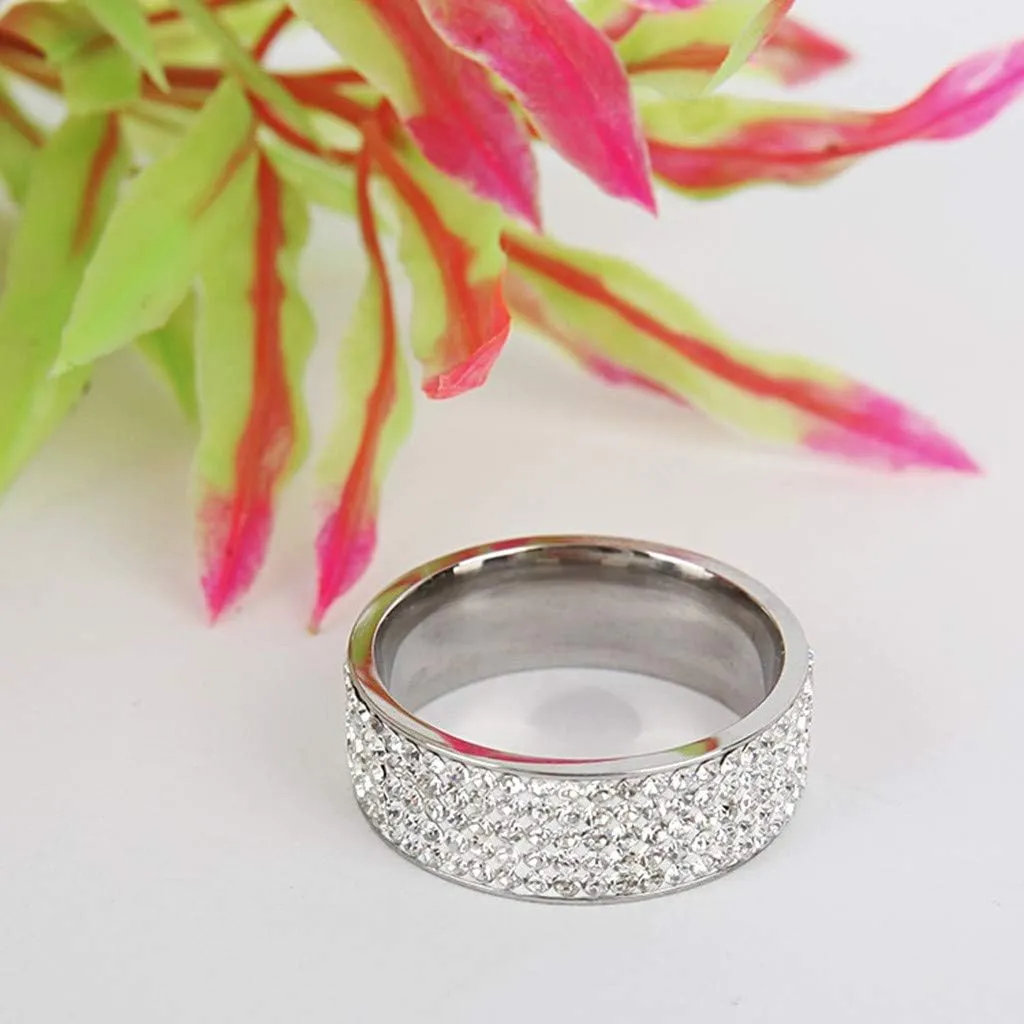 925 Sterling Silver Eternity Rings for Women,Gold Plated Cubic Zirconia Wide Eternity Statement Rings Stackable Wedding Band