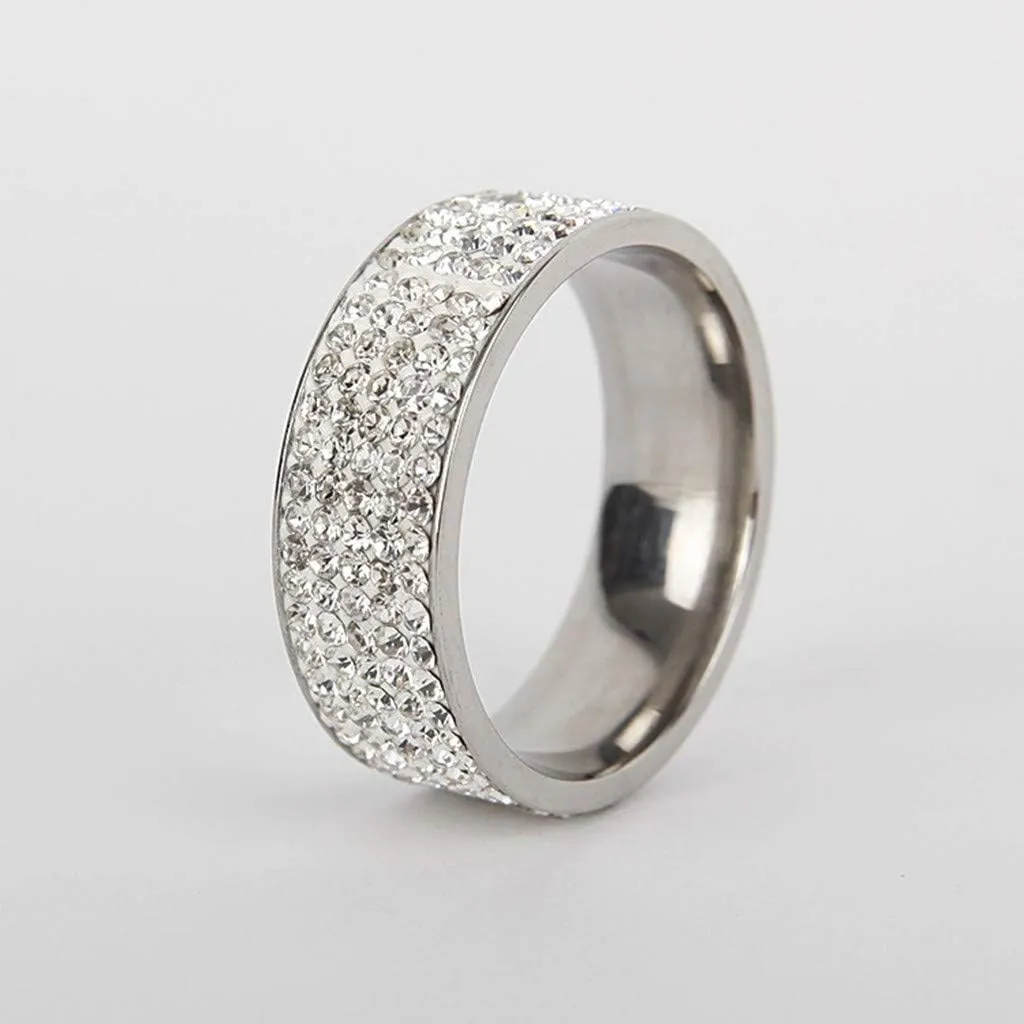 925 Sterling Silver Eternity Rings for Women,Gold Plated Cubic Zirconia Wide Eternity Statement Rings Stackable Wedding Band
